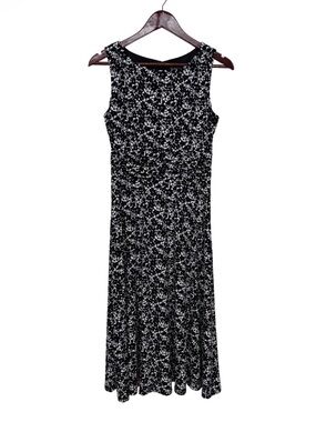 Jessica Howard Black & White Floral Sleeveless Crewneck Midi Dress Size 6